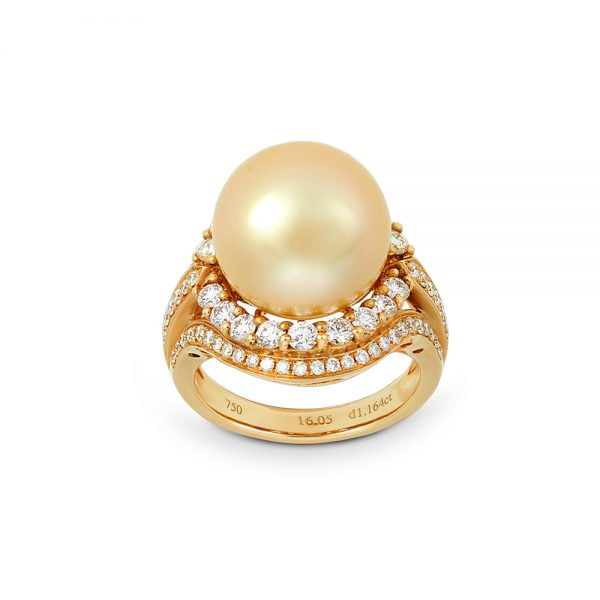 18K Gold Ella Golden South Sea Pearl Diamond Ring - Kelvin Gems